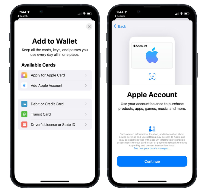 和田县苹果手机维修分享iOS 15.5钱包App如何添加 Apple 账户 